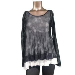 People Like Frank Double Layer Pullover Sweater, Black and White,‎ Size XS